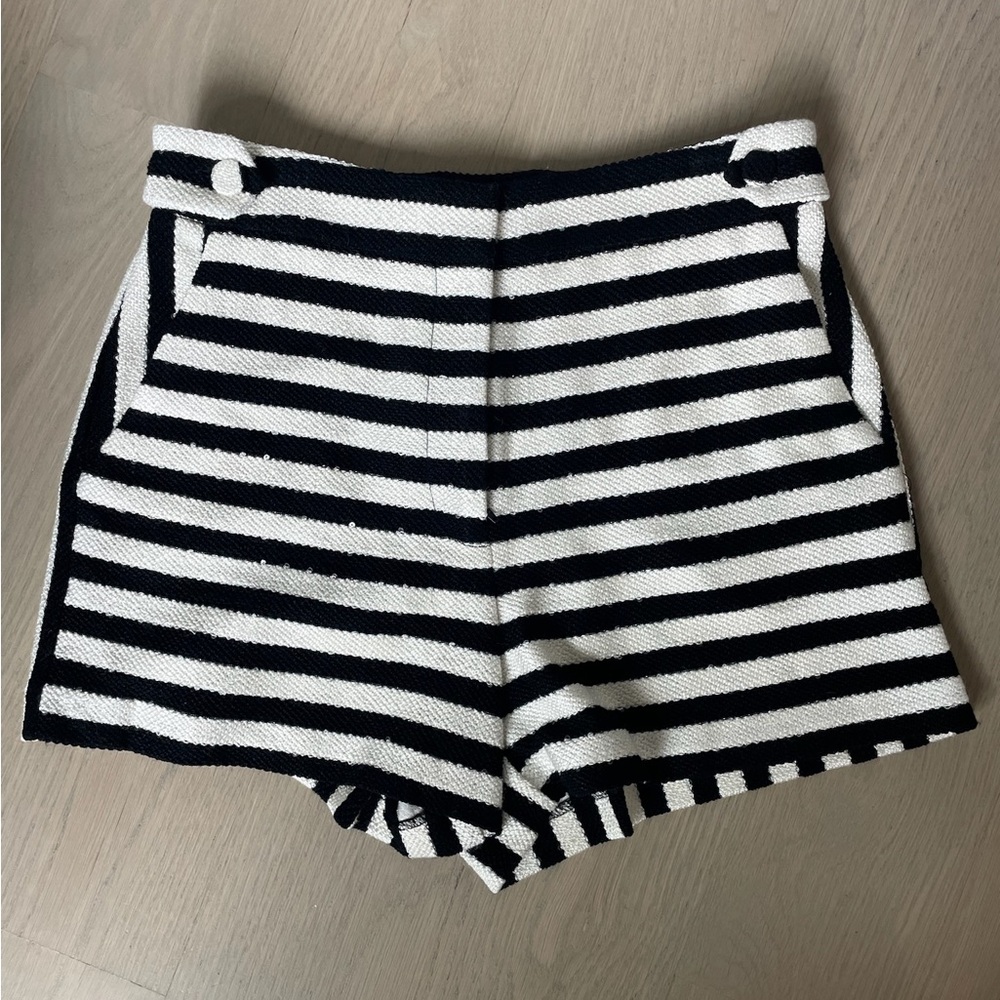 Milly Black and White High Waist Striped Shorts